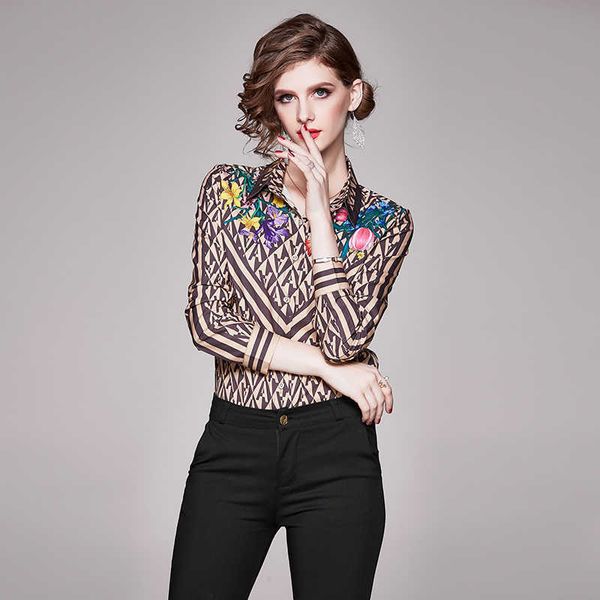 nrj-6f-613-b-1106 spring women stripe flower print shirts 210706, White