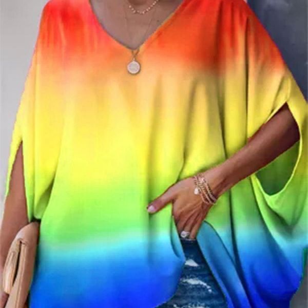 women's t-shirt 2021 oversized women chiffon vintage ladies with gradient color bat sleeve v-neck loose soft lady casual clothing, White
women's t-shirt 2021 oversized women chiffon vintage ladies with gradient color bat sleeve v-neck loose soft lady casual clothing, White