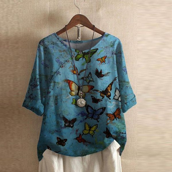 linen t-shirt ladies spring and autumn fashion big size button butterfly printing 3/4 sleeve women's, White
linen t-shirt ladies spring and autumn fashion big size button butterfly printing 3/4 sleeve women's, White