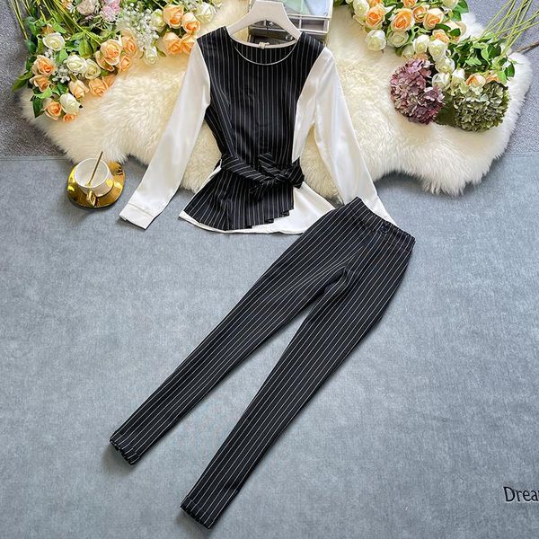 women's two piece pants amolapha women autumn ol style clothes sets o-neck striped patchwork workwear shirts and trousers elegant 2pcs, White
women's two piece pants amolapha women autumn ol style clothes sets o-neck striped patchwork workwear shirts and trousers elegant 2pcs, White
