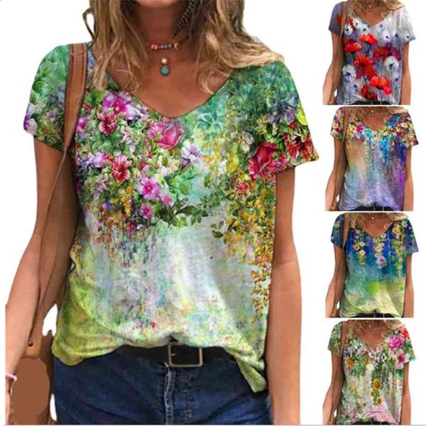 women's clothing oversized ladies fashion v-neck flower print short sleeve casual loose tee summer streetwear 210708, White
women's clothing oversized ladies fashion v-neck flower print short sleeve casual loose tee summer streetwear 210708, White