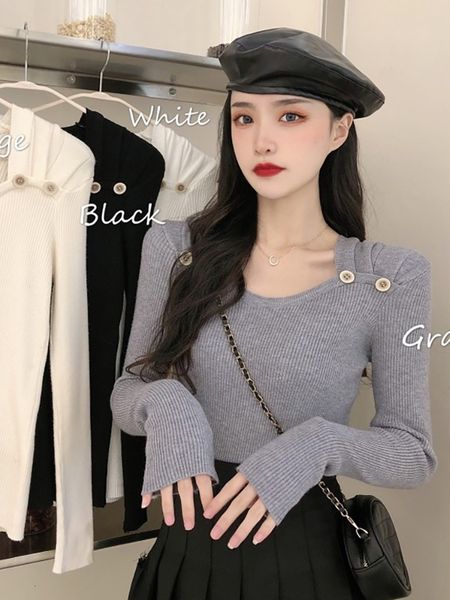 women's sweaters outono coreano camisola nova magro manga comprida design botão sentido decoração quadrado pescoço de fundo feminino we, White;black
women's sweaters outono coreano camisola nova magro manga comprida design botão sentido decoração quadrado pescoço de fundo feminino we, White;black