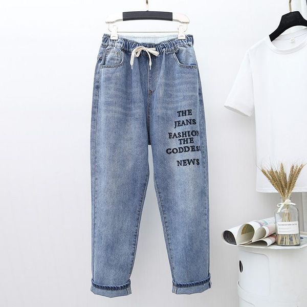 women's jeans women summer fashion korea elastic waist oversize 100kg 5xl plus size letter print denim office lady casual harem trouser, Blue
women's jeans women summer fashion korea elastic waist oversize 100kg 5xl plus size letter print denim office lady casual harem trouser, Blue
