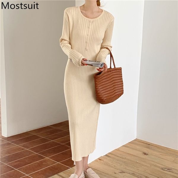 autumn korean fashion knitted women long dress full sleeve o-neck buttons dresses solid elegant straight vestidos femme 210518, Black;gray
autumn korean fashion knitted women long dress full sleeve o-neck buttons dresses solid elegant straight vestidos femme 210518, Black;gray