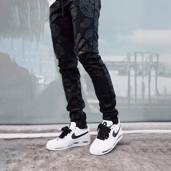 men's jeans hip hop printed fashion biker sweatpants hole denim trousers casual ripped slim fit streetwear male pants, Blue
men's jeans hip hop printed fashion biker sweatpants hole denim trousers casual ripped slim fit streetwear male pants, Blue