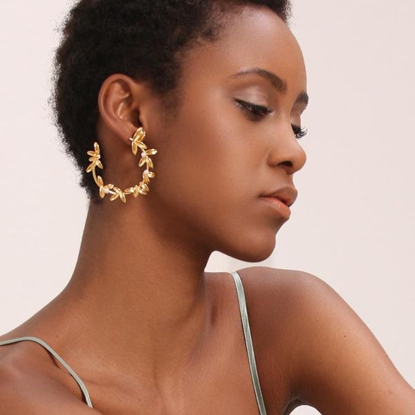 hoop & huggie branch leaf earrings for women gold color statement metal flower big hoops earings fashion jewelry ec191072, Golden;silver
hoop & huggie branch leaf earrings for women gold color statement metal flower big hoops earings fashion jewelry ec191072, Golden;silver