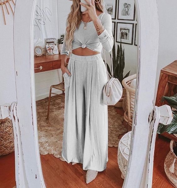 women's t-shirt solid color two-piece sets ladies 2021 fall women knitted rib long sleeves o-neck +long pants casual elegant leisure su, White
women's t-shirt solid color two-piece sets ladies 2021 fall women knitted rib long sleeves o-neck +long pants casual elegant leisure su, White