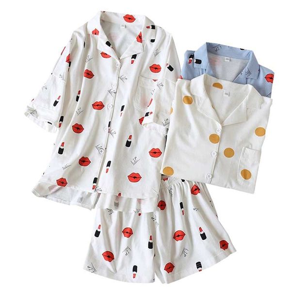 women's sleepwear ladies pyjamas set lips printed full cotton loose summer women turn-down collar cardigan+shorts 2pcs comfort hom, Black;red
women's sleepwear ladies pyjamas set lips printed full cotton loose summer women turn-down collar cardigan+shorts 2pcs comfort hom, Black;red