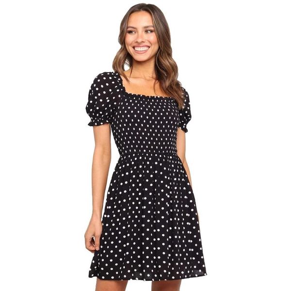 casual dresses p8db women short sleeve polka dot printing summer dress square collar sundress, Black;gray
casual dresses p8db women short sleeve polka dot printing summer dress square collar sundress, Black;gray