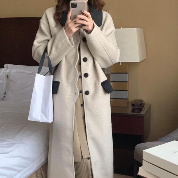 women's wool & blends 2021 winter beige patchwork long coat women single breasted vintage woolen overcoat french outerwear female warm, Black
women's wool & blends 2021 winter beige patchwork long coat women single breasted vintage woolen overcoat french outerwear female warm, Black