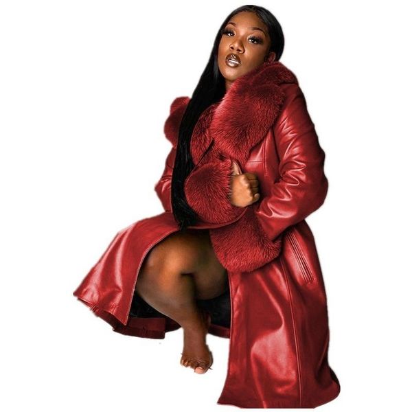 women's leather & faux women jacket winter fashion plus size coats pu fur collar sashes clothing, Black
women's leather & faux women jacket winter fashion plus size coats pu fur collar sashes clothing, Black