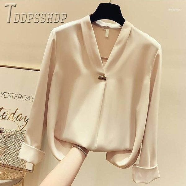 spring white blue apricot women blouse v neck long sleeve female blouses1