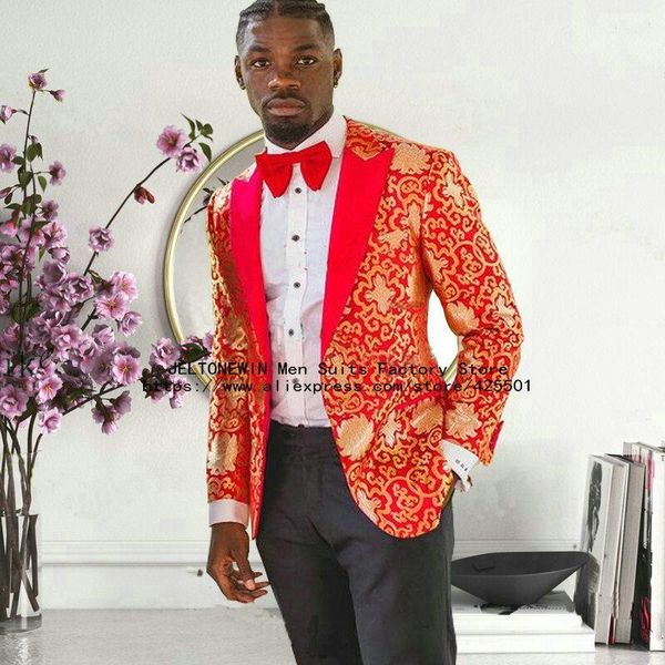 men's suits & blazers fashion red and gold printed floral suit men 2 piece slim fit wedding groom tuxedo dinner single breasted blazer, White;black
men's suits & blazers fashion red and gold printed floral suit men 2 piece slim fit wedding groom tuxedo dinner single breasted blazer, White;black