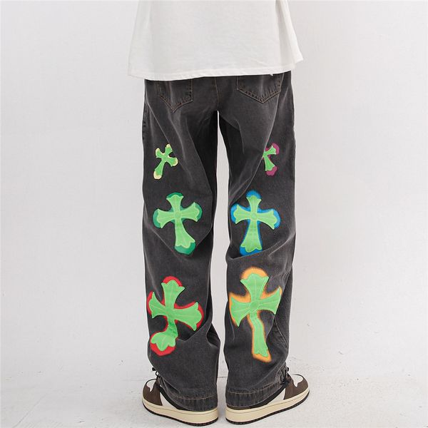 crosin cross pants patch printed straight jeans men's vibe fenggao street trendy loose casual drawstring leggings, Black
crosin cross pants patch printed straight jeans men's vibe fenggao street trendy loose casual drawstring leggings, Black