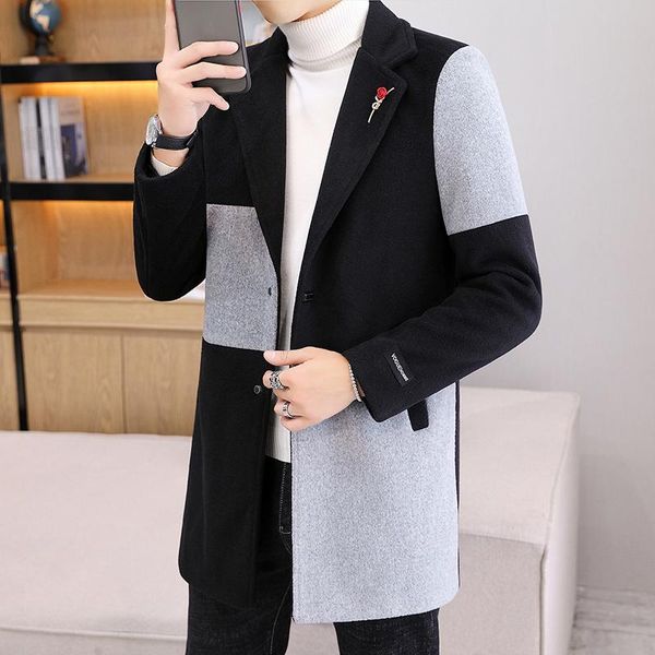 men's wool & blends dyb&zacq the 2021 mid-length windbreaker autumn/winter coat youth patchwork side pocket blazer 3xl, Black 
men's wool & blends dyb&zacq the 2021 mid-length windbreaker autumn/winter coat youth patchwork side pocket blazer 3xl, Black