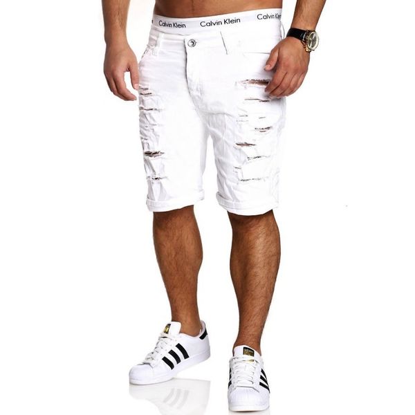 men's jeans denim shorts men worn and washed casual denim pants, Blue