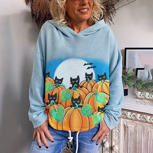 halloween hoodie long sleeve round neck loose bottom drawstring fashion women., Black
halloween hoodie long sleeve round neck loose bottom drawstring fashion women., Black