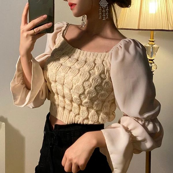 women's sweaters feminino square collar knit patchwork sweater fashion tide all match woman autumn elegant pullover, White;black
women's sweaters feminino square collar knit patchwork sweater fashion tide all match woman autumn elegant pullover, White;black