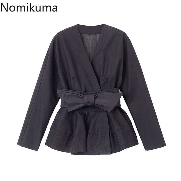 nomikuma elegant black women coat bowknow slim waist korean short jacket spring new long sleeve v-neck outerwear 6g629 210427, Black;brown
nomikuma elegant black women coat bowknow slim waist korean short jacket spring new long sleeve v-neck outerwear 6g629 210427, Black;brown