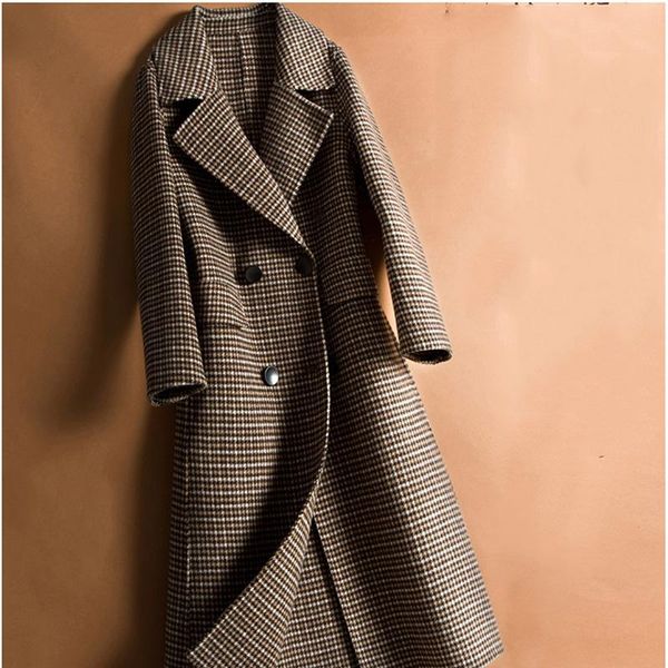 women's wool & blends 100% houndstooth long woolen coat 2021 autumn winter double breasted slim temperament female overcoat, Black
women's wool & blends 100% houndstooth long woolen coat 2021 autumn winter double breasted slim temperament female overcoat, Black