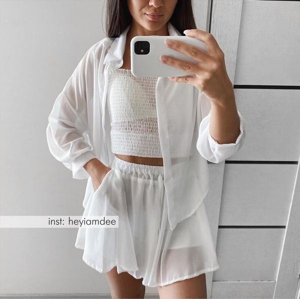 three piece set fashion womens tracksuits suit summer sun protection chiffon blouse camis wide leg shorts, Gray
three piece set fashion womens tracksuits suit summer sun protection chiffon blouse camis wide leg shorts, Gray