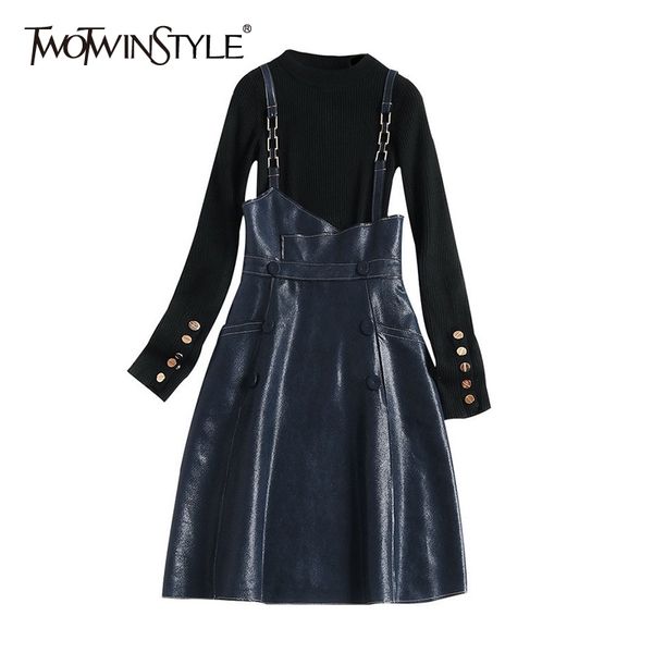 twotwinstyle casual two piece set for women o neck long sleeve sweater patchwork chain strap dress female sets autumn 210517, White
twotwinstyle casual two piece set for women o neck long sleeve sweater patchwork chain strap dress female sets autumn 210517, White