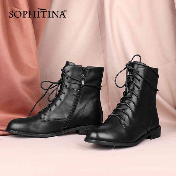 sophitina women shoes casual comfortable genuine leather ladies ankle boots lace up zipper round toe low heel women boots c848 210513, Black
sophitina women shoes casual comfortable genuine leather ladies ankle boots lace up zipper round toe low heel women boots c848 210513, Black