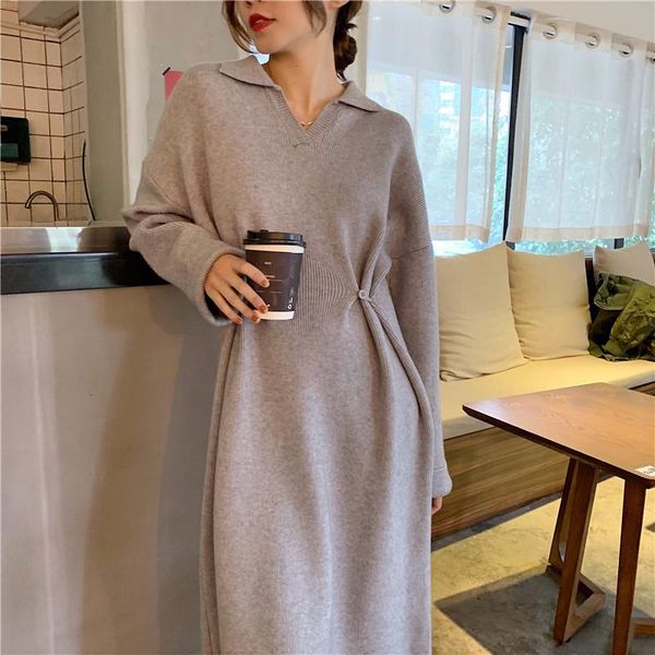 casual dresses women knit dress korean chic long sleeve loose plus size lapel neck solid winter fall one piece girl's b14, Black;gray
casual dresses women knit dress korean chic long sleeve loose plus size lapel neck solid winter fall one piece girl's b14, Black;gray