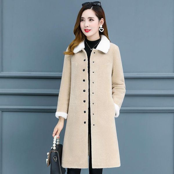 women's fur & faux winter sheep shearling coats female thick warm real wool soft jacket women korean long turn down collar outwear j196, Black
women's fur & faux winter sheep shearling coats female thick warm real wool soft jacket women korean long turn down collar outwear j196, Black