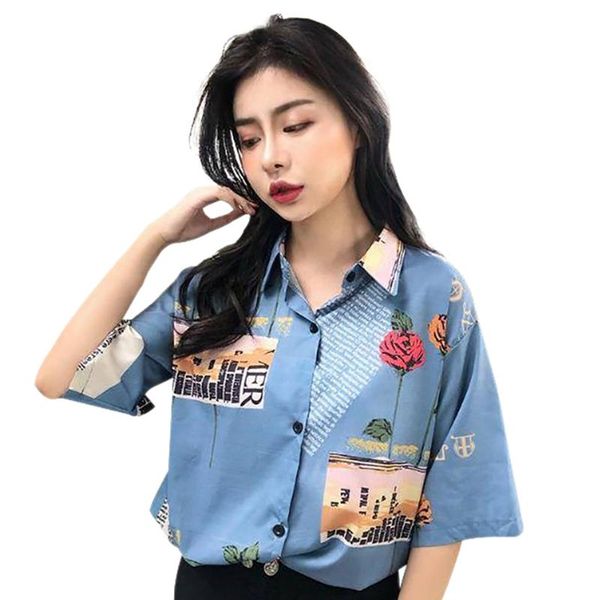 women's blouses women retro summer chiffon rose print slim short sleeve lapel single buckle casual blouse & shirts, White
women's blouses women retro summer chiffon rose print slim short sleeve lapel single buckle casual blouse & shirts, White