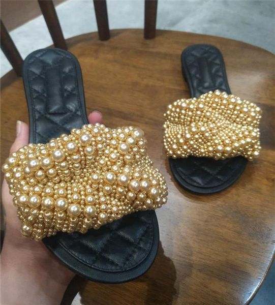 slippers 2021 luxury pearls designer women flat shoes genuine leather round toe open ladies summer slides sandals, Black
slippers 2021 luxury pearls designer women flat shoes genuine leather round toe open ladies summer slides sandals, Black