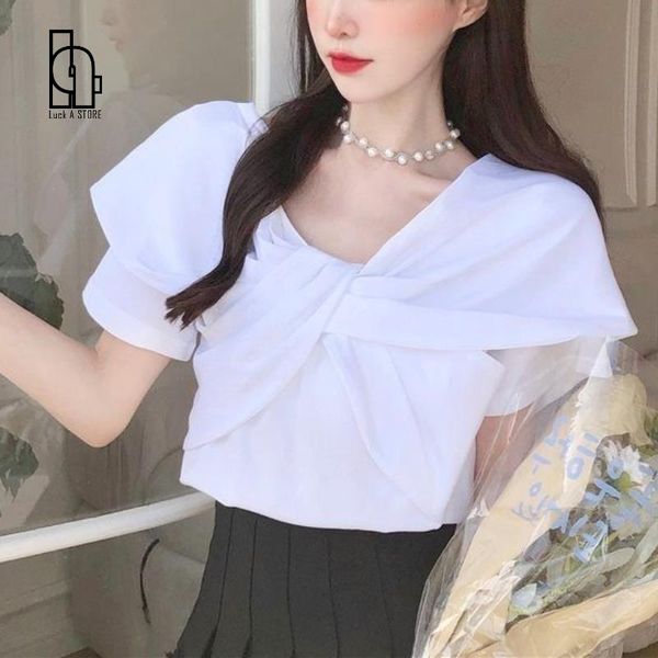 women's blouses & shirts 2021 summer elegant casual women bow whtie korean fashion designer clothing short sleeve sweet japanese fit ch, White
women's blouses & shirts 2021 summer elegant casual women bow whtie korean fashion designer clothing short sleeve sweet japanese fit ch, White