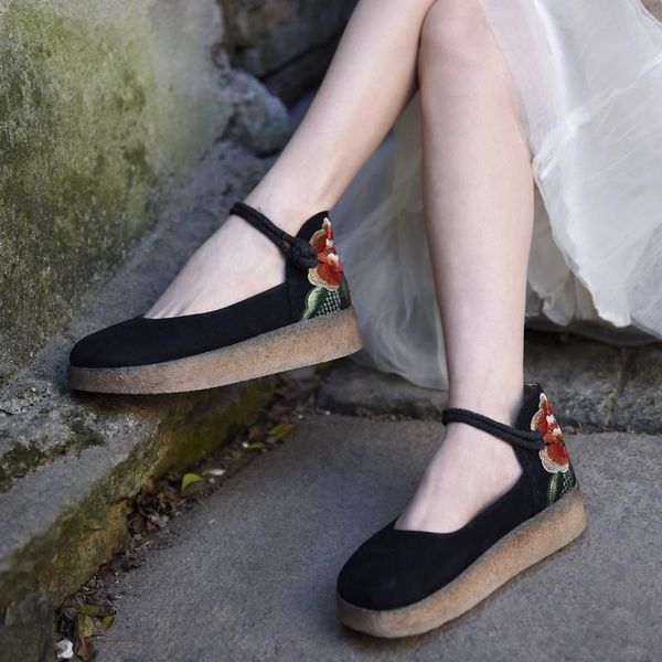 dress shoes artmu original genuine leather women's retro embroidered flower handmade platform buckle thick heels 667-8039, Black
dress shoes artmu original genuine leather women's retro embroidered flower handmade platform buckle thick heels 667-8039, Black