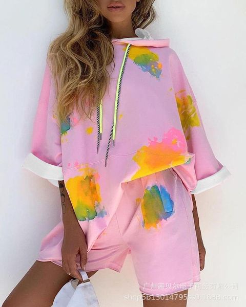 women's tracksuits pink splash ink printing casual hoodie shorts suit women summer 2021, Gray
women's tracksuits pink splash ink printing casual hoodie shorts suit women summer 2021, Gray