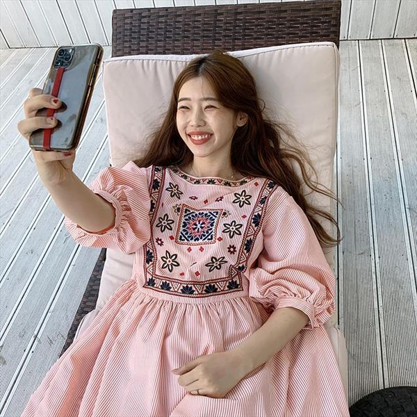 folk style summer loose women dresses high waist floral long striped lantern sleeve midi, Black;gray
folk style summer loose women dresses high waist floral long striped lantern sleeve midi, Black;gray