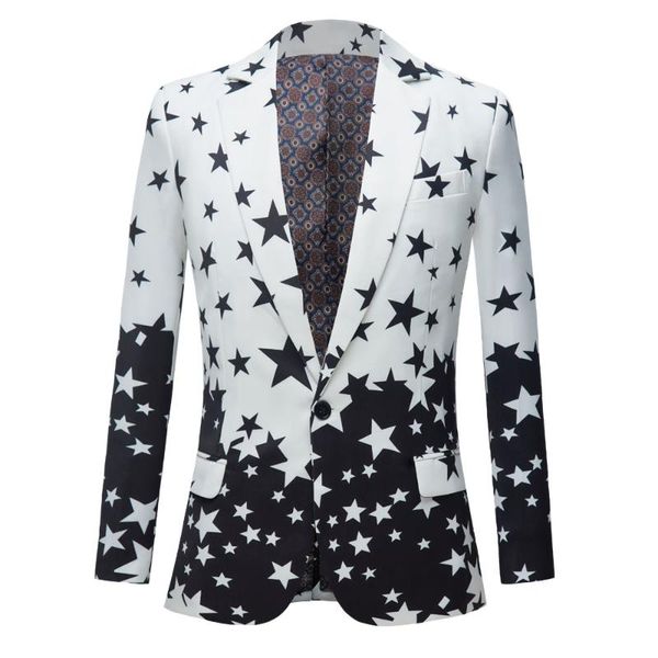 men's suits & blazers star print slim fit suit jacket 2021 brand male club stage blazer man formal wedding prom for men costume homm, White;black
men's suits & blazers star print slim fit suit jacket 2021 brand male club stage blazer man formal wedding prom for men costume homm, White;black