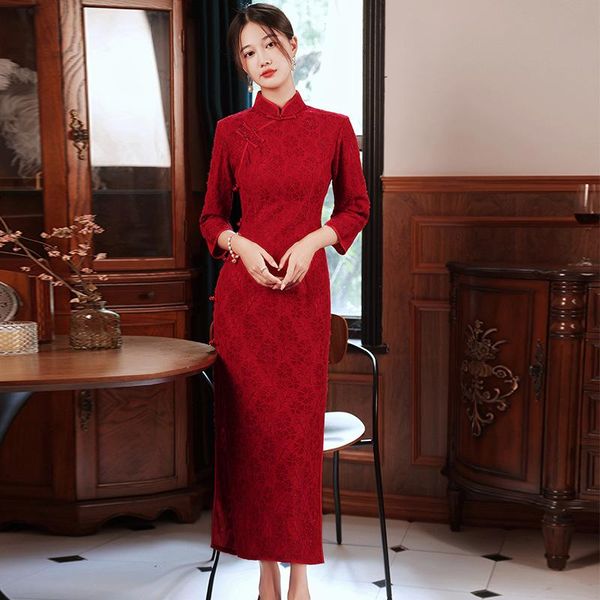ethnic clothing flower satin qipao slim vintage button banquet party dress gown lady long cheongsam mandarin collar chinese style vesti, Red
ethnic clothing flower satin qipao slim vintage button banquet party dress gown lady long cheongsam mandarin collar chinese style vesti, Red