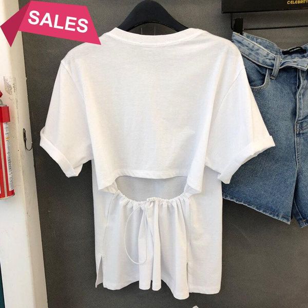 women's t-shirt south korea 2021 summer versatile round neck back hollow drawcord loose thin short sleeve, White
women's t-shirt south korea 2021 summer versatile round neck back hollow drawcord loose thin short sleeve, White
