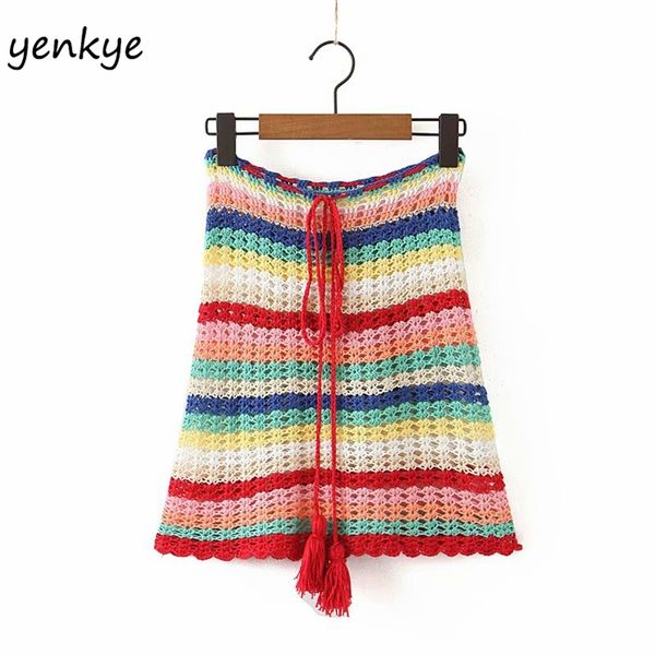 multicolor striped knit crochet skirt women drawstring high waist mini female holiday summer boho jupe femme 210514, Black
multicolor striped knit crochet skirt women drawstring high waist mini female holiday summer boho jupe femme 210514, Black