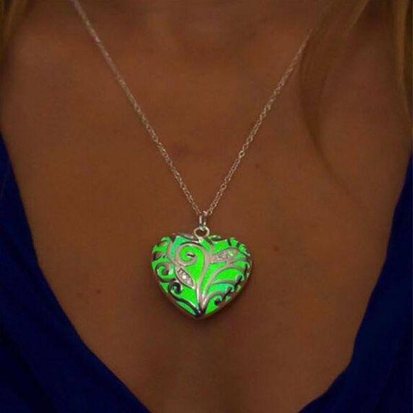pendant necklaces glowing heart necklace - glow in the dark jewelry flower gifts for her, Silver
pendant necklaces glowing heart necklace - glow in the dark jewelry flower gifts for her, Silver