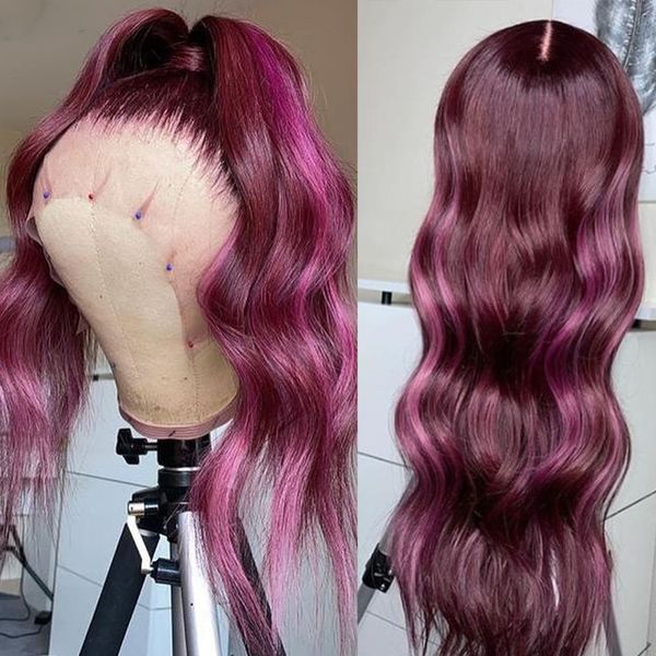 99j burgundy 13x4 lace frontal wigs synthetic hair long body wave lace wig with baby hair pre plucked glueless wig for women, Black
99j burgundy 13x4 lace frontal wigs synthetic hair long body wave lace wig with baby hair pre plucked glueless wig for women, Black