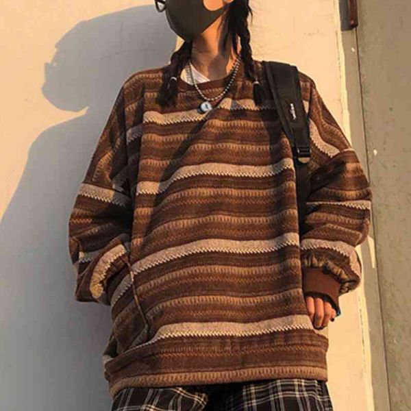 women's casual striped vintage sweater, loose t- long sved shirt, women's sweater., White;black
women's casual striped vintage sweater, loose t- long sved shirt, women's sweater., White;black