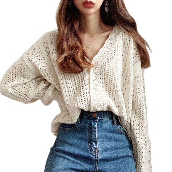 cardigan women chic hollow out design elegant v-neck office lady sweater korean knitwear single breasted autumn casual clothes women's, White
cardigan women chic hollow out design elegant v-neck office lady sweater korean knitwear single breasted autumn casual clothes women's, White