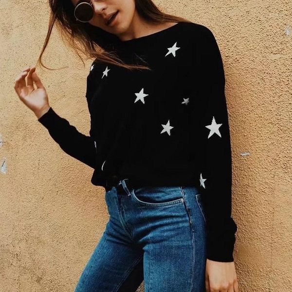 women's sweaters 2021 vintage o neck knitted black pentagram autumn women long sleeve pullover casual loose sweater, White;black
women's sweaters 2021 vintage o neck knitted black pentagram autumn women long sleeve pullover casual loose sweater, White;black