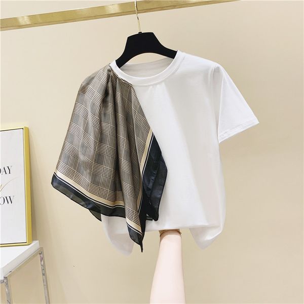 t shirt scarf splicing diamond women's blusas summer loose t-shirt ladies fashion tees black cotton tee, White
t shirt scarf splicing diamond women's blusas summer loose t-shirt ladies fashion tees black cotton tee, White