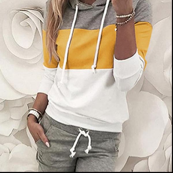 pullover hooded hoodies sweatshirt pants women tracksuits elastic waist suit casual loose outfits sets two piece patchwork color tracksuit, Gray 
pullover hooded hoodies sweatshirt pants women tracksuits elastic waist suit casual loose outfits sets two piece patchwork color tracksuit, Gray