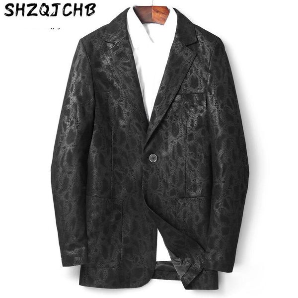 men's leather & faux shzq sheepskin suit fashion printing slim fit spring and autumn jacket single, Black
men's leather & faux shzq sheepskin suit fashion printing slim fit spring and autumn jacket single, Black