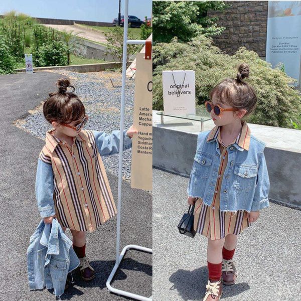 2 pcs/set spring&autumn khaki striped drfor girls elegant denim patchwork drfor children girls blue vest+drfor kids x0803, Red;yellow
2 pcs/set spring&autumn khaki striped drfor girls elegant denim patchwork drfor children girls blue vest+drfor kids x0803, Red;yellow