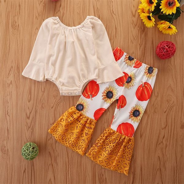 kids clothing sets girls halloween outfits infant toddler romper +pumpkin sunflower lace flared pants 2pcs/set spring autumn 1792 b3, White
kids clothing sets girls halloween outfits infant toddler romper +pumpkin sunflower lace flared pants 2pcs/set spring autumn 1792 b3, White