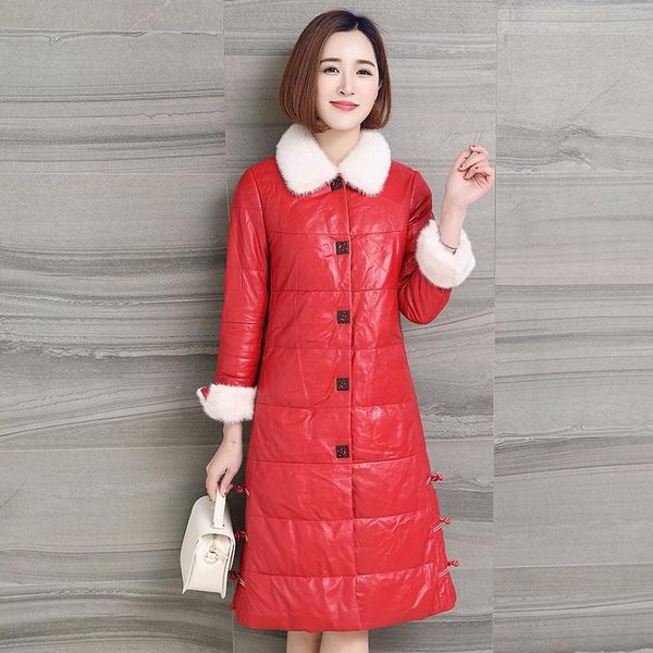 women's leather & faux genuine jacket women real sheepskin down coat collar winter warm thick parkas ot1206 mf545, Black
women's leather & faux genuine jacket women real sheepskin down coat collar winter warm thick parkas ot1206 mf545, Black
